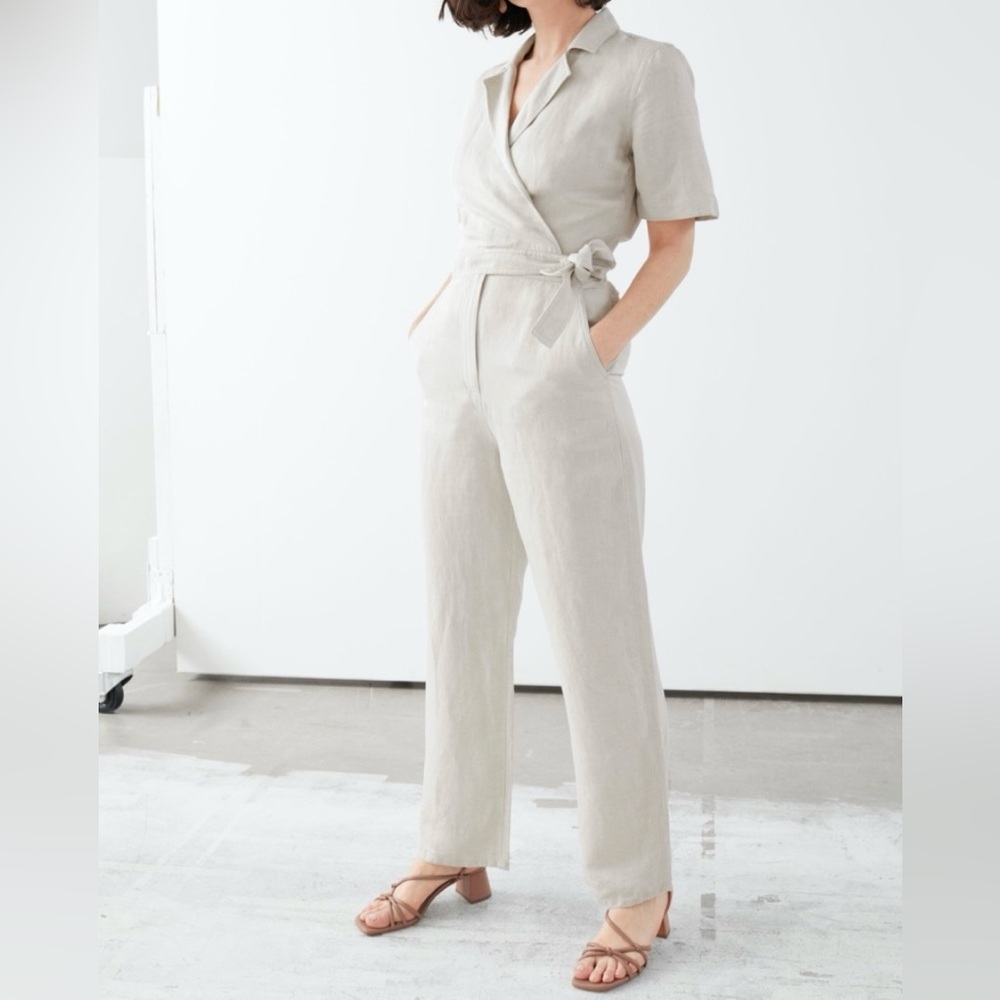 & Other Stories 🦘Linen Blend Jumpsuit Safari Cream Off White Tan Natural Tone